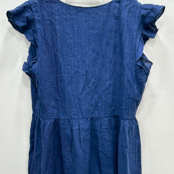 Vineyard Vines Pintuck Deep Bay Blue Linen Ruffle Sleeve V-Neck Mini Dress Large - Picture 6 of 11